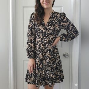 Mango Black Floral Long Sleeve Mini Dress Size 4